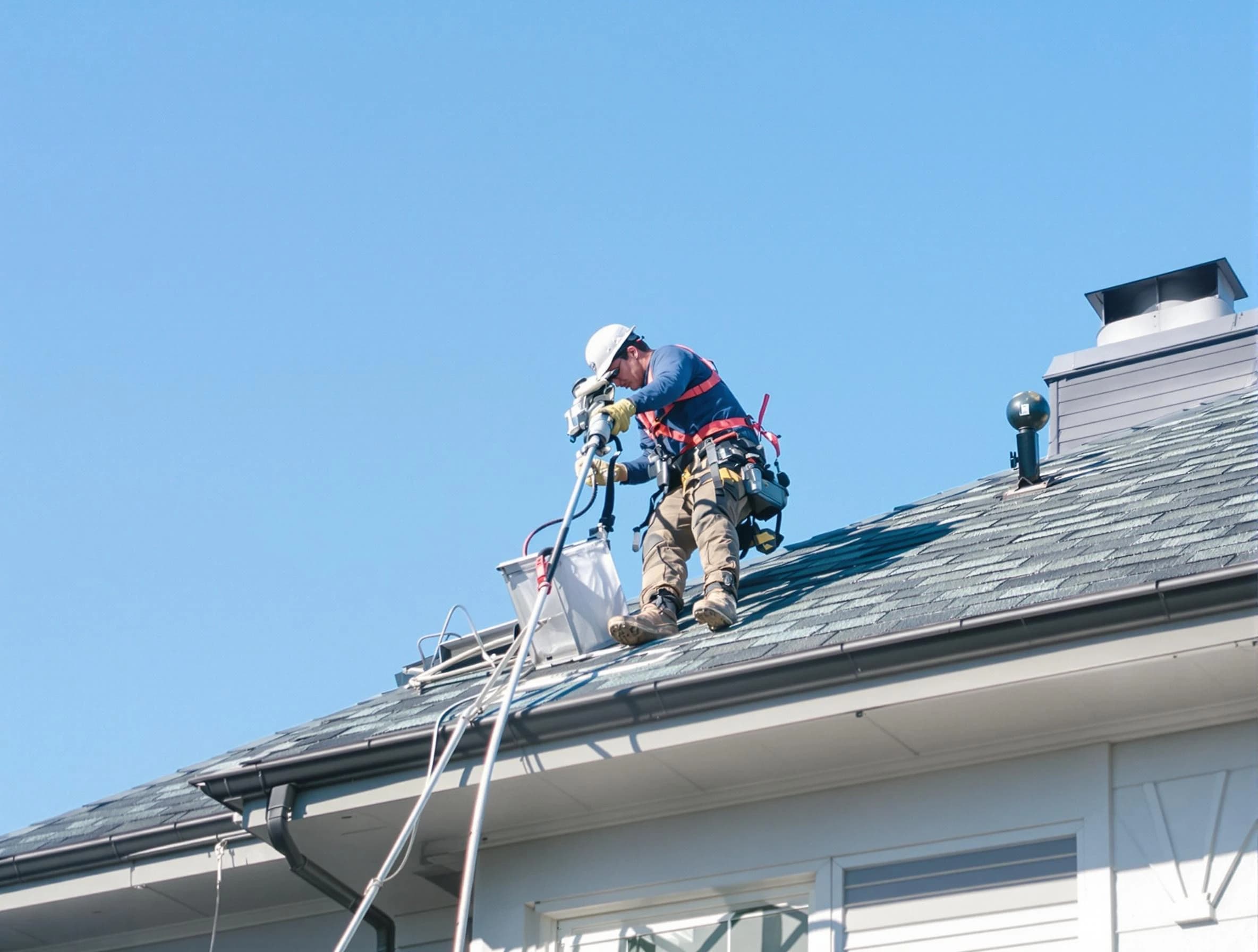 Ponderosa Park Dryer Vent Cleaning certified technician cleaning a roof-mounted dryer vent system in Ponderosa Park