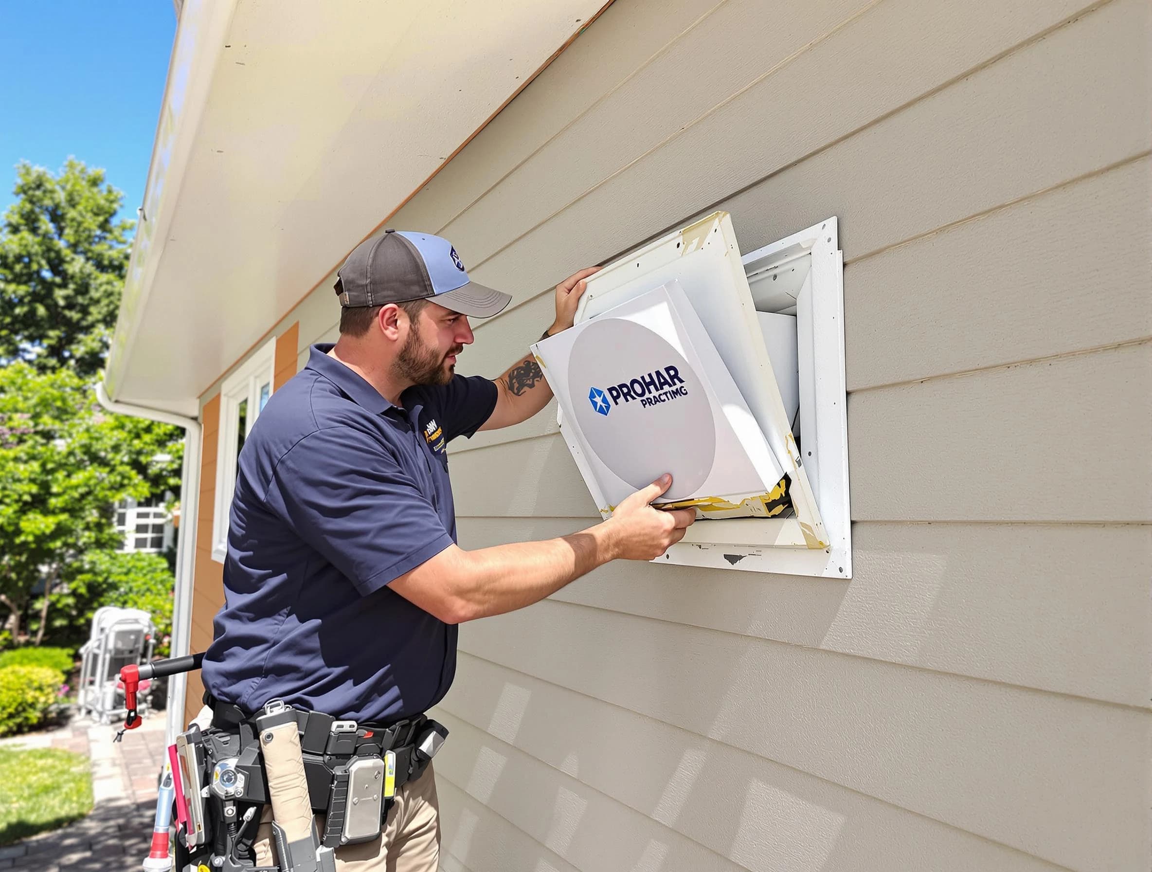 Ponderosa Park Dryer Vent Cleaning technician installing a new protective dryer vent cover on a home in Ponderosa Park