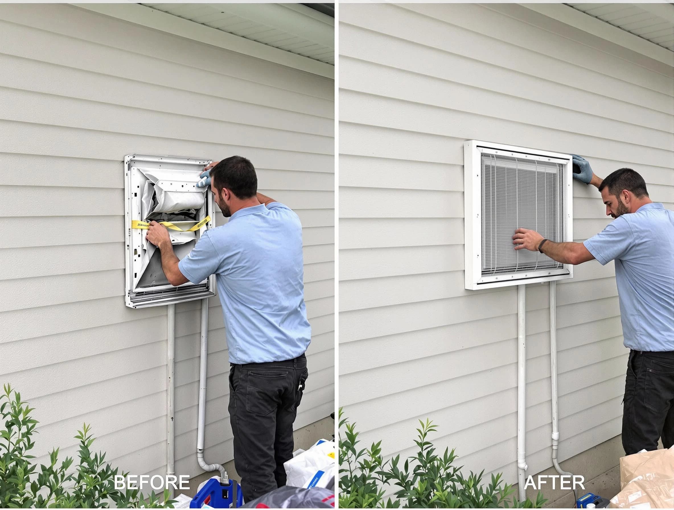 Ponderosa Park Dryer Vent Cleaning technician installing high-quality dryer vent cover at a residential property in Ponderosa Park